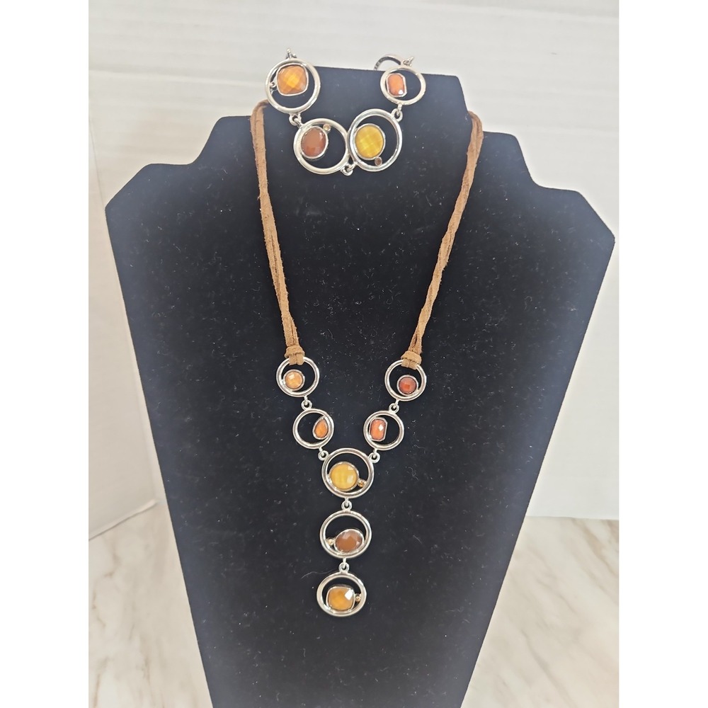 Lia Sophia 'ALEX' Necklace Bracelet Set Brown Silver Tone